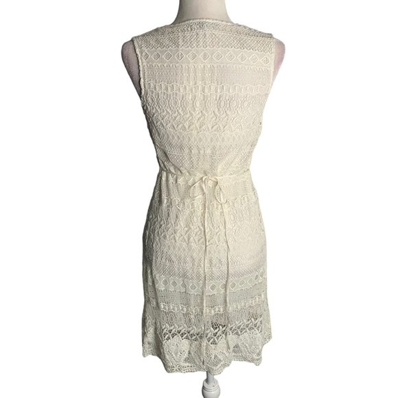 Hale Bob Crochet Lace Silk Dress S White Sleeveless V Neck Lined Knee Length - Picture 4 of 6